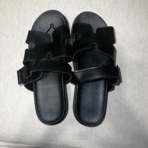 Black Slide Sandals with Buckle